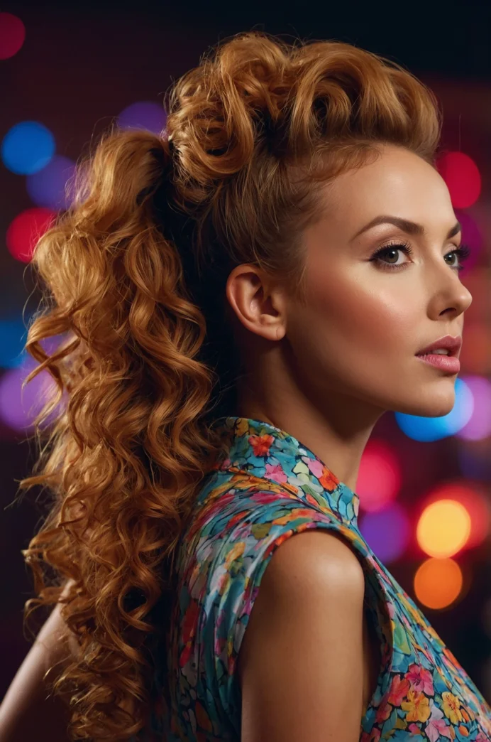 High Curly Ponytail with Voluminous Top