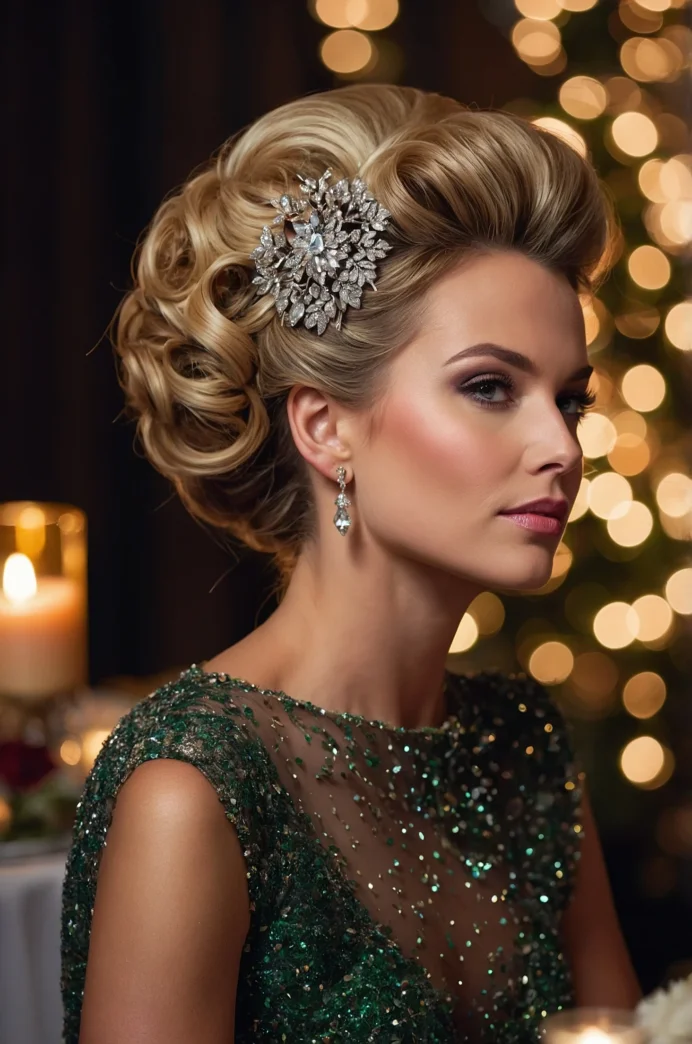 Holiday Bouffant with Glittery Pins