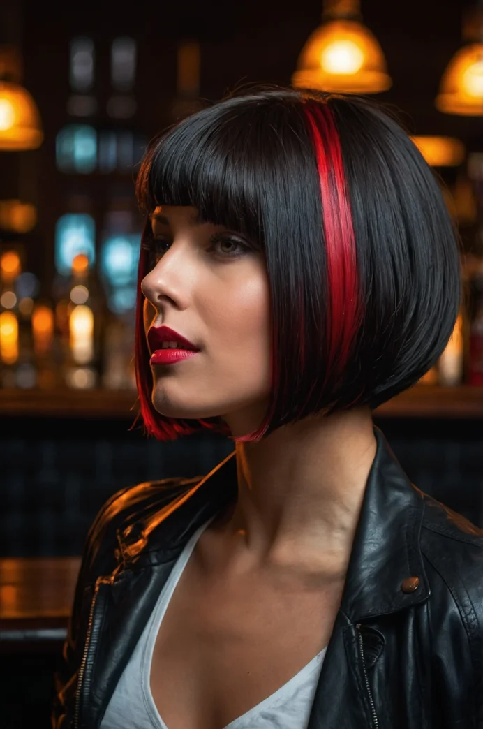 Inverted Bob with Vibrant Red Underlights