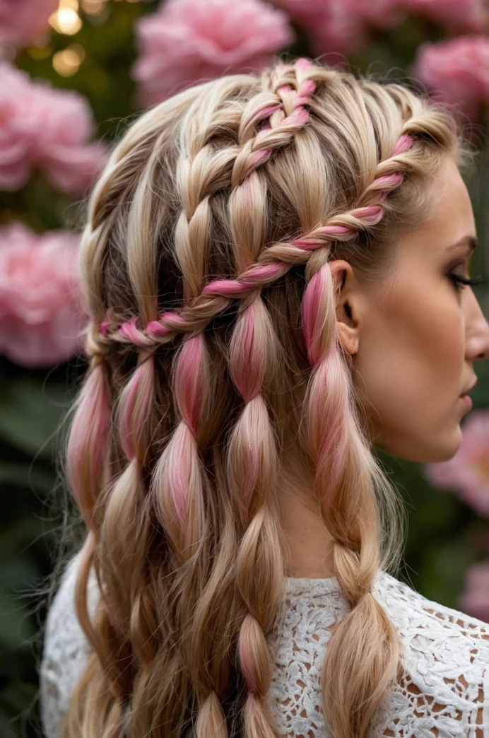 Ladder Braid with Pink Highlights