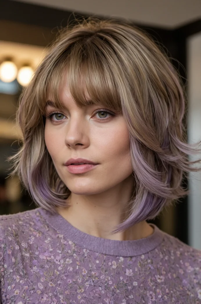 Layered Bob with Subtle Lavender Highlights