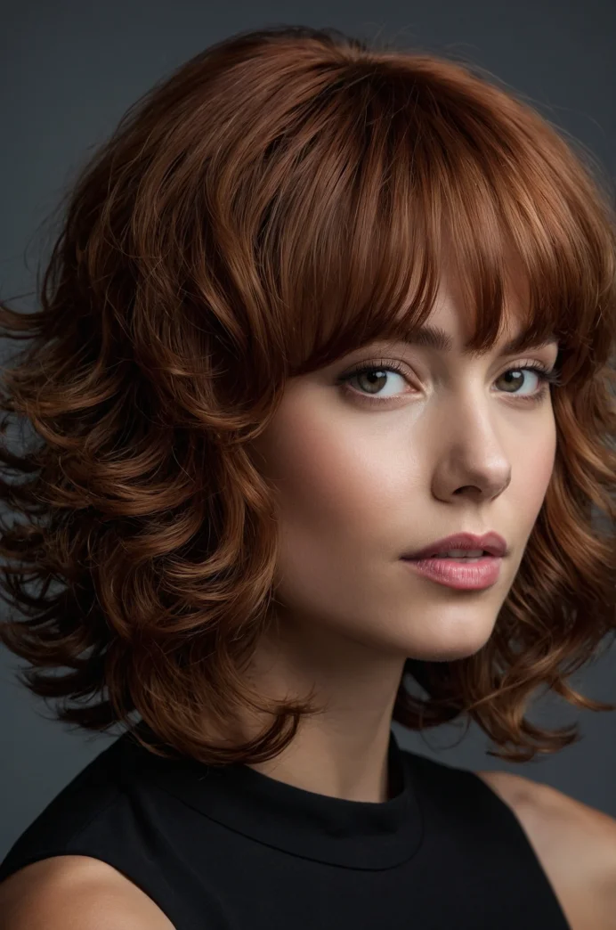 Layered Lob with Side-Swept Bangs for Curly Hair