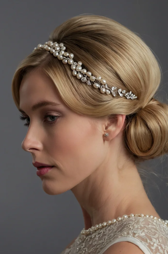 Low Chignon with a Pearl Headband