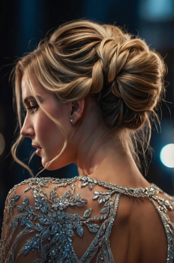 Low Twisted Updo with Sparkly Accessories