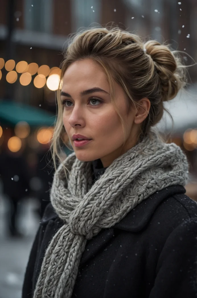 Messy Bun with Winter Coat