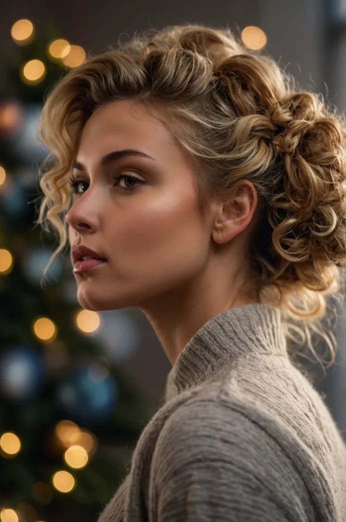 Messy Curly Bun with Loose Strands