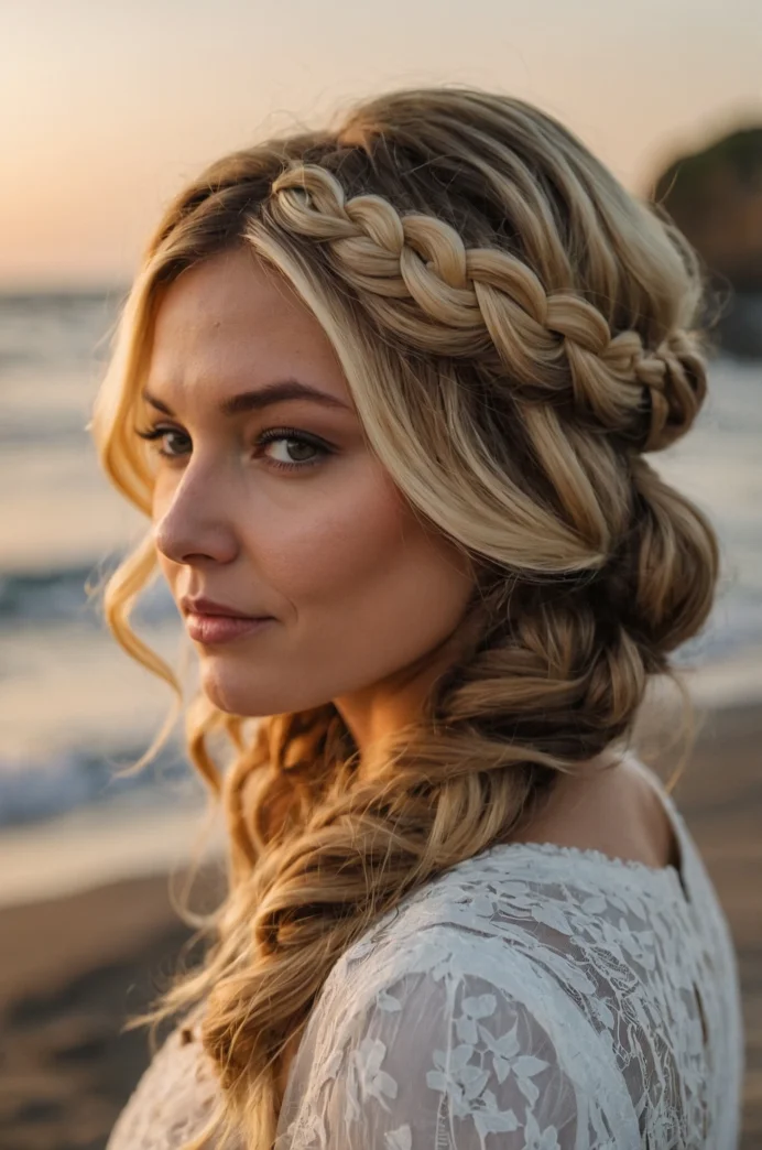 Milkmaid Braid with Loose Waves