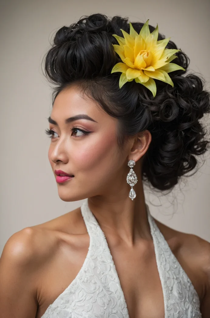 Pineapple Updo with Defined Edges and Curls