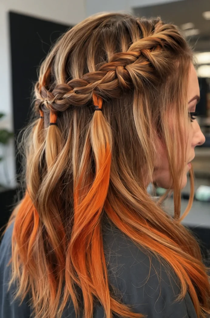 Pull-Through Braid with Orange Highlights