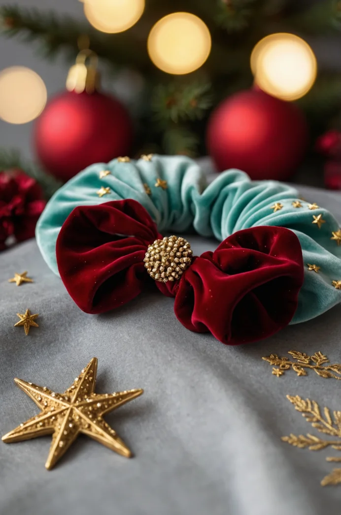 Red Velvet Scrunchie with Gold Stars