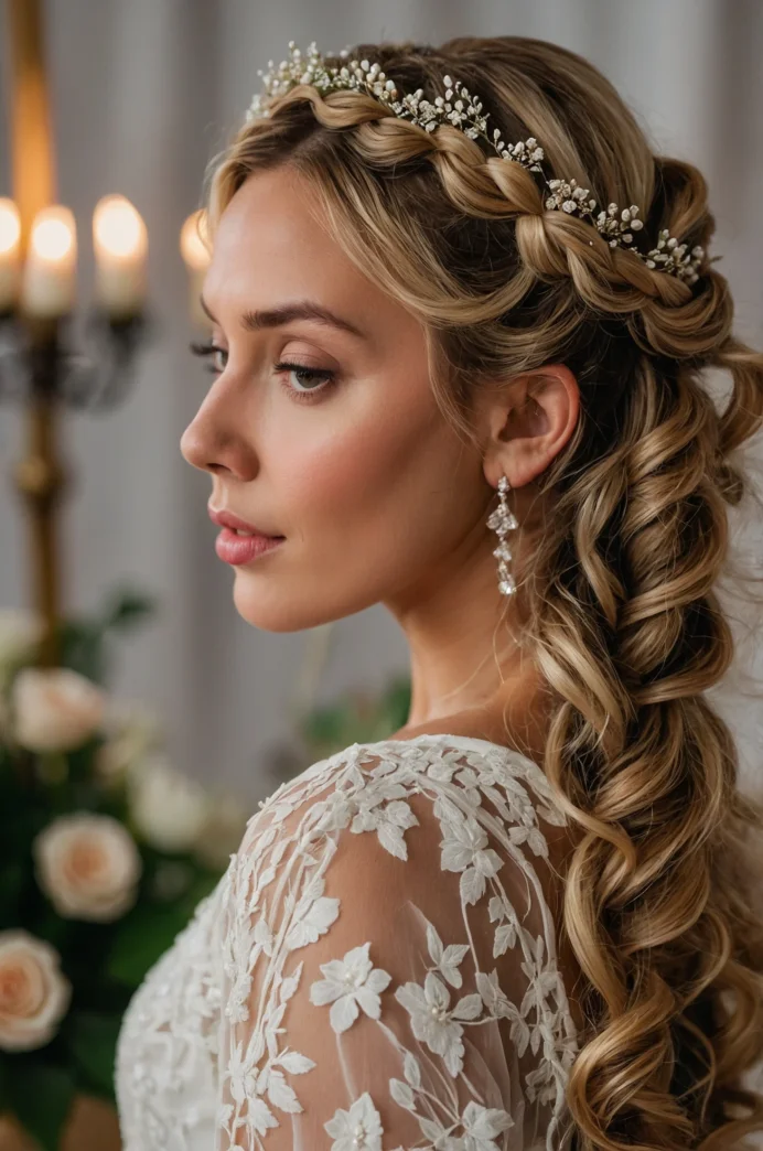 Romantic Braided Crown with Flowing Curls