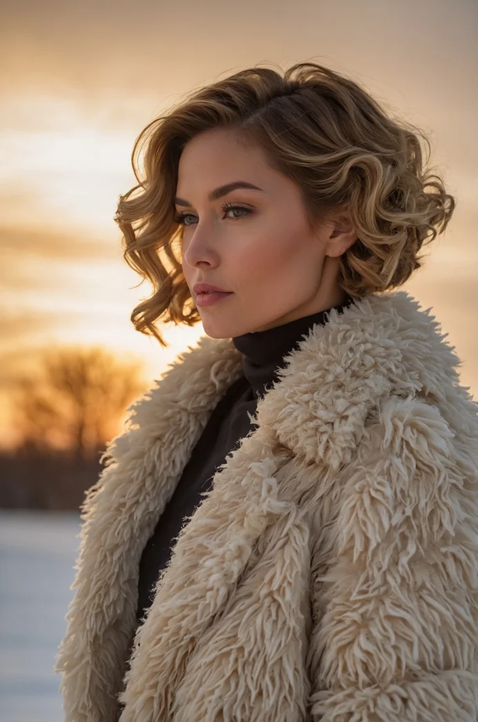 Short Curled Bob with Winter Sunset