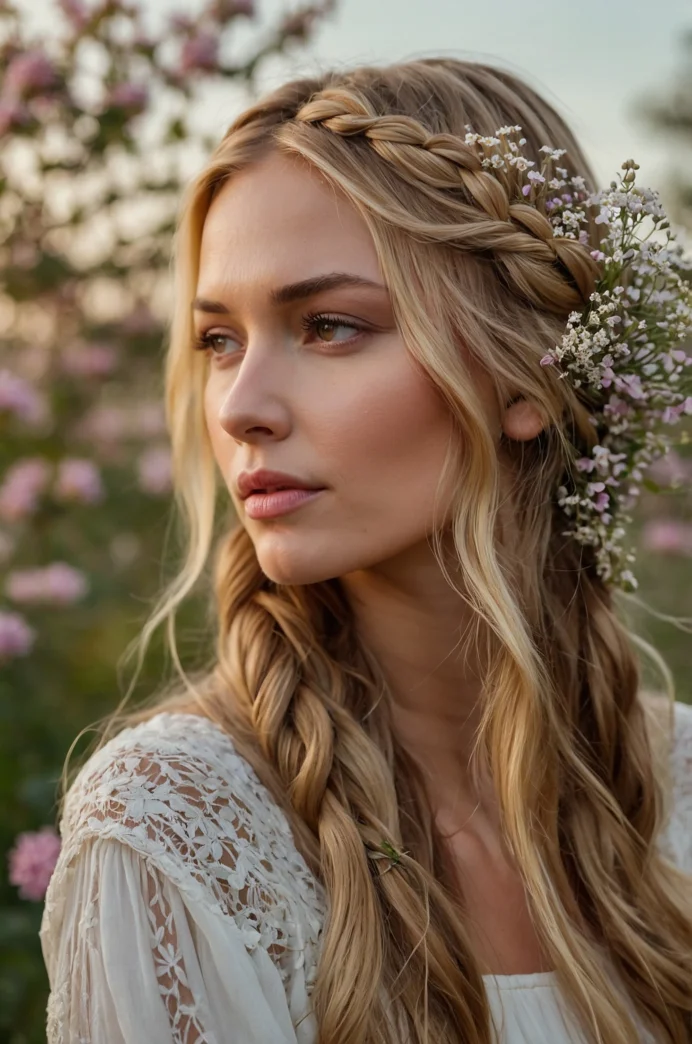 Side Braid with a Floral Headband