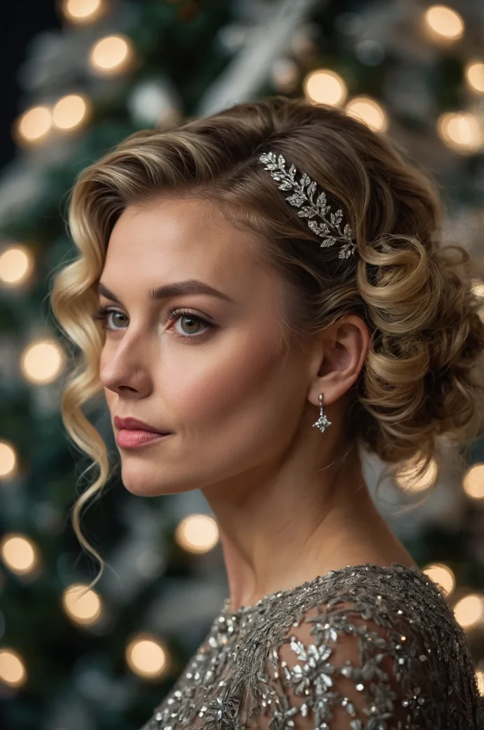 Side Swept Curly Updo with Hairpins