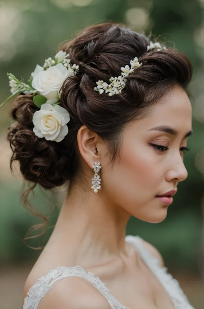 Side-Swept Updo with Floral Accents