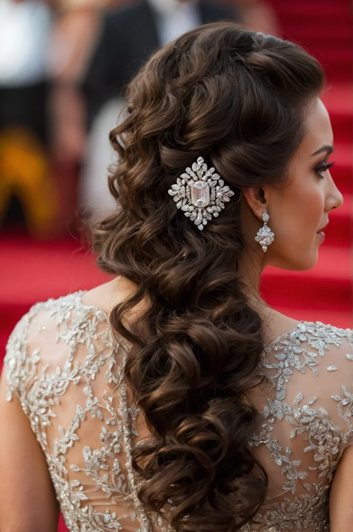 Side-Swept Curls with a Jeweled Clip