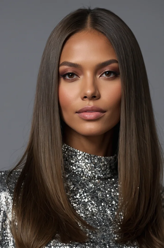 Sleek and Straight with Center Part