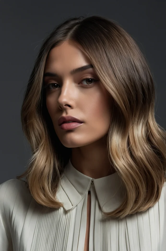 Sleek Glass Hair Lob with Subtle Balayage