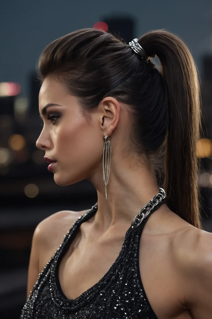 Sleek High Ponytail with a Chain Headband