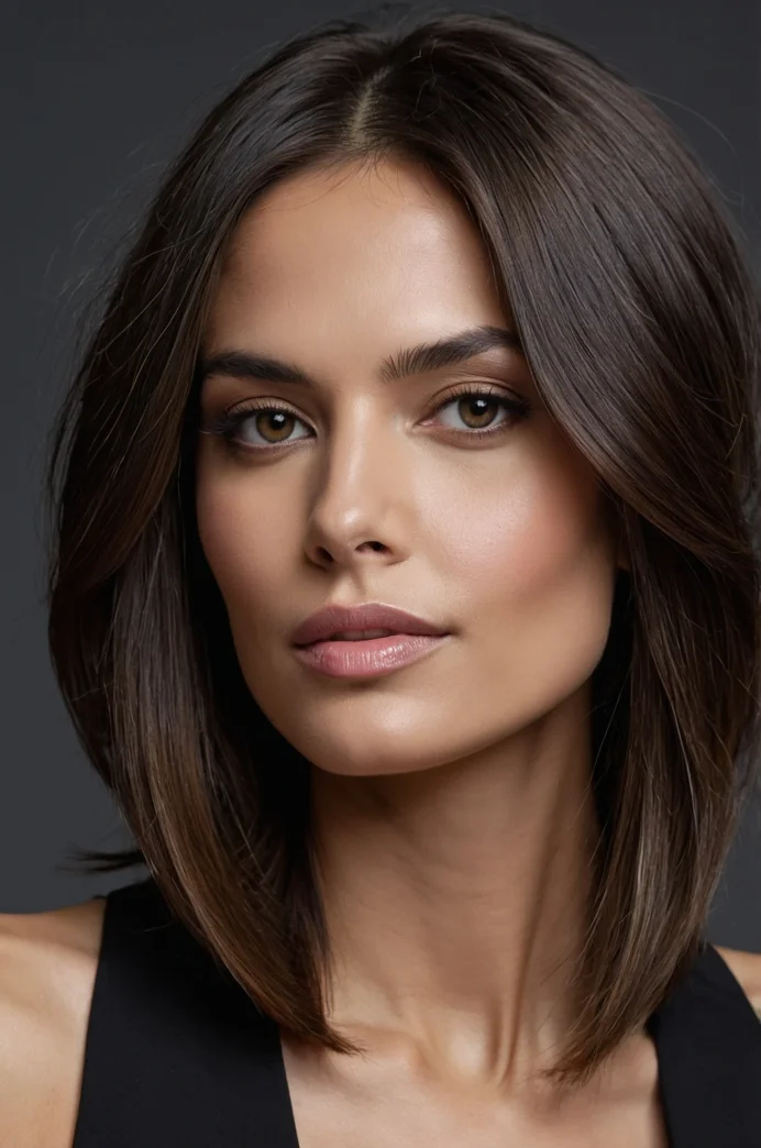 Sleek Lob with Money Piece Highlights