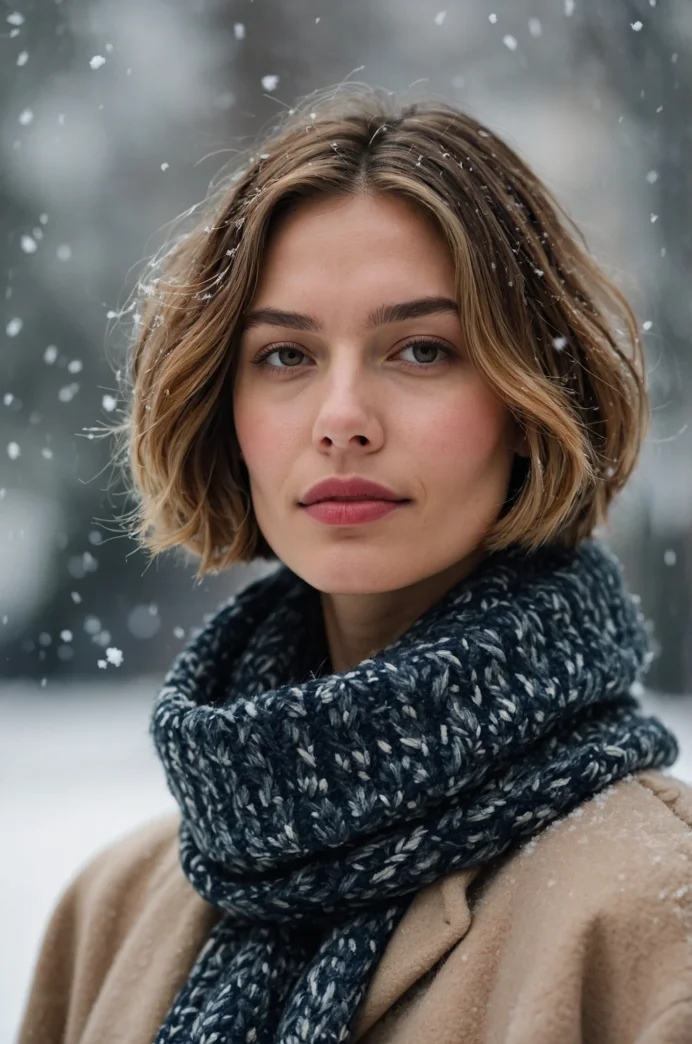 Textured Bob with Cold Weather Scarf