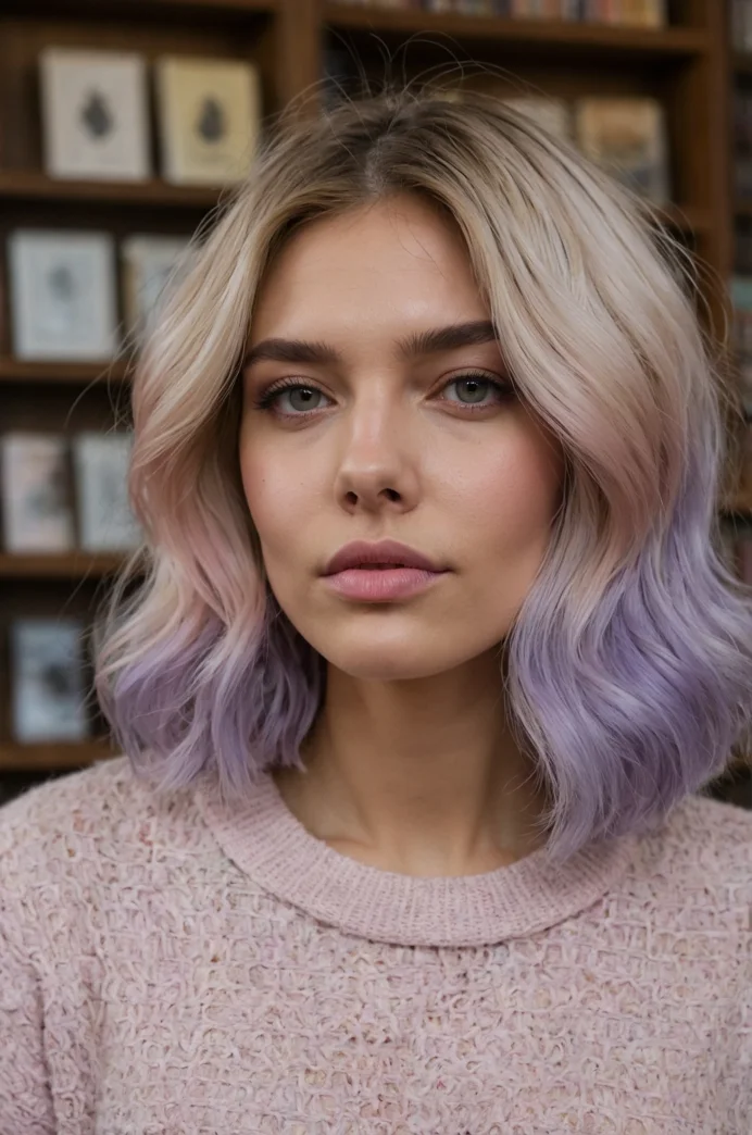 Textured Lob with Pastel Balayage