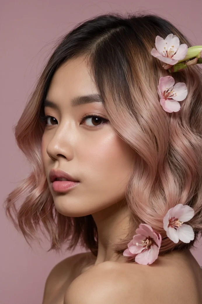 Textured Lob with Pastel Pink Balayage