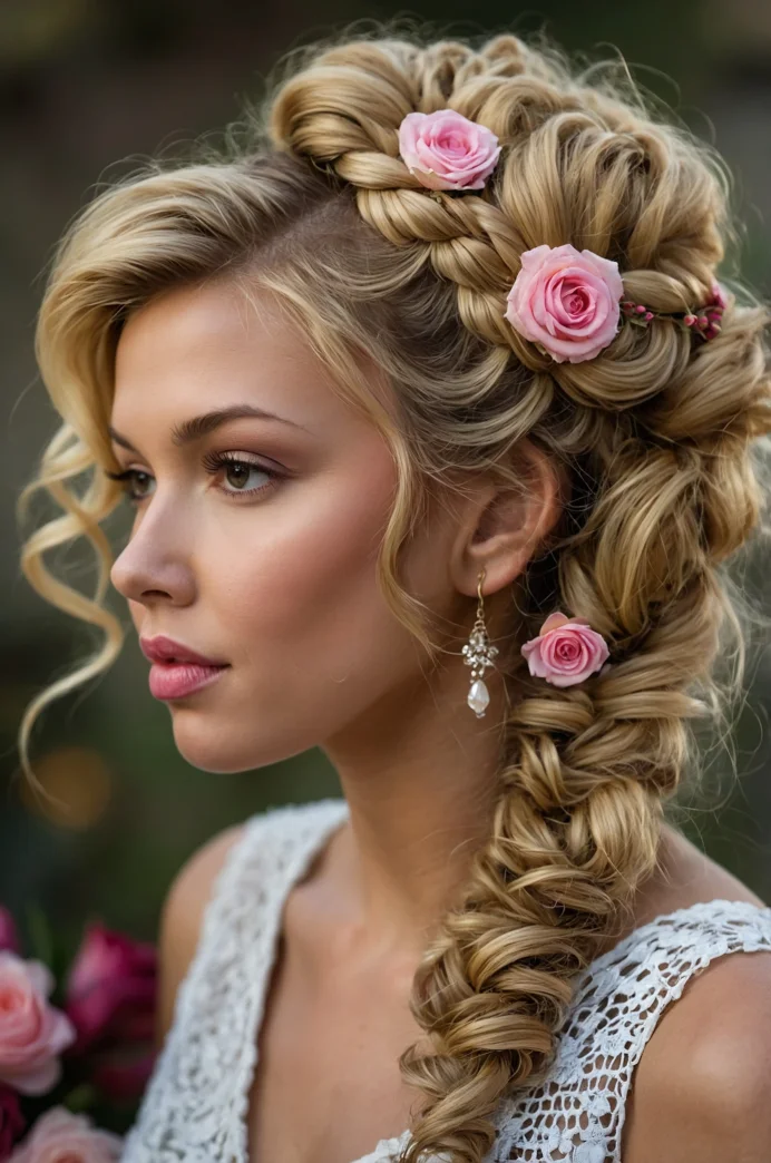 Thick Braid with Curly Ends and Accessories