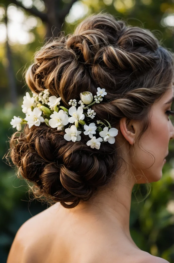 Twisted Updo with Floral Accents