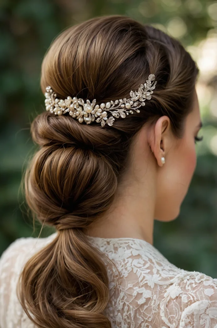 Twisted Half-Updo with a Decorative Comb Headband