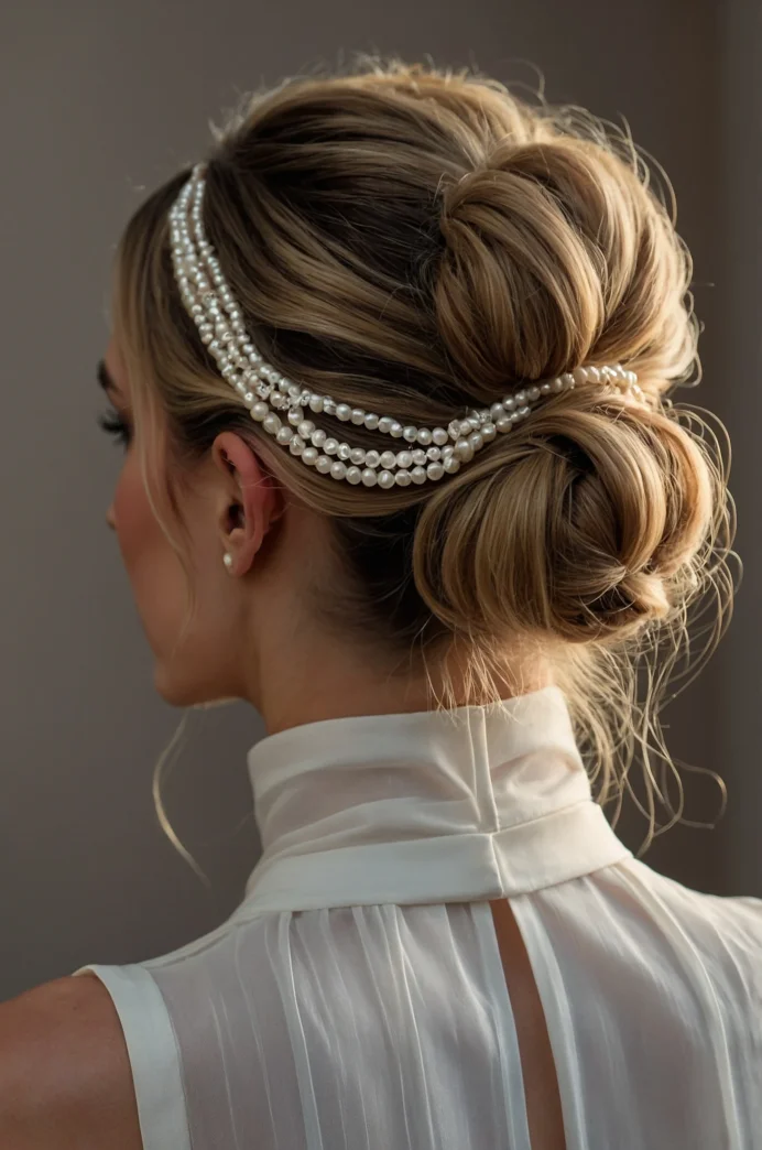 Twisted Low Bun with Pearl Details