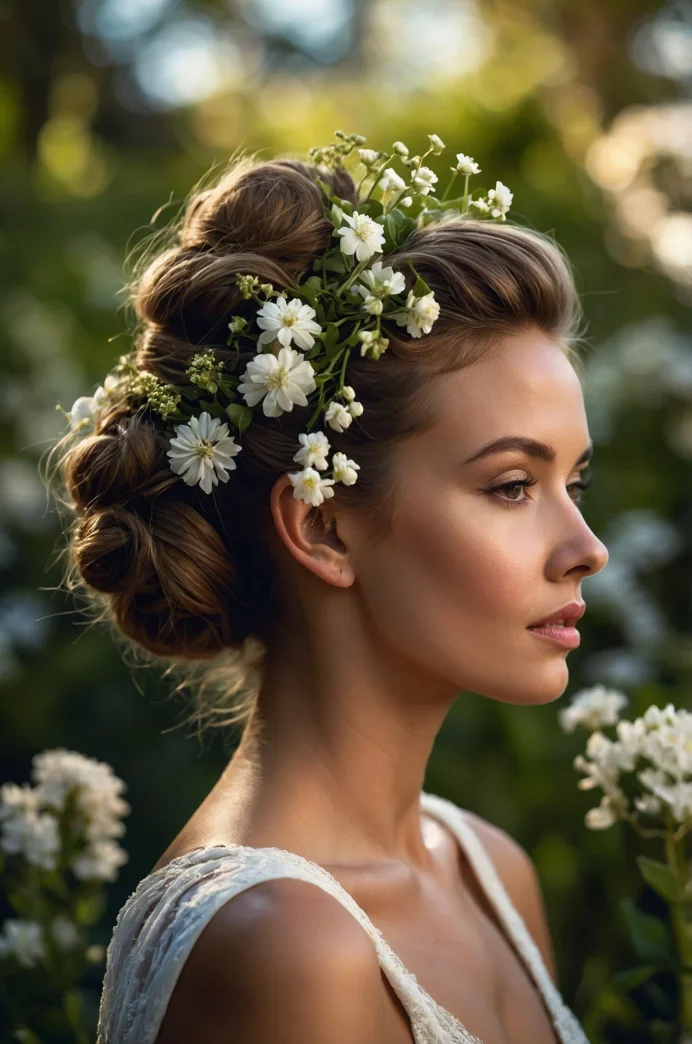 Twisted Updo with Floral Accents