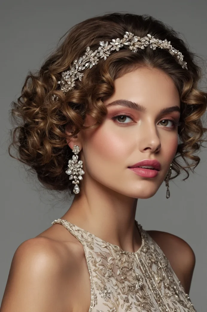 Voluminous Curls with Center Part and Accessories