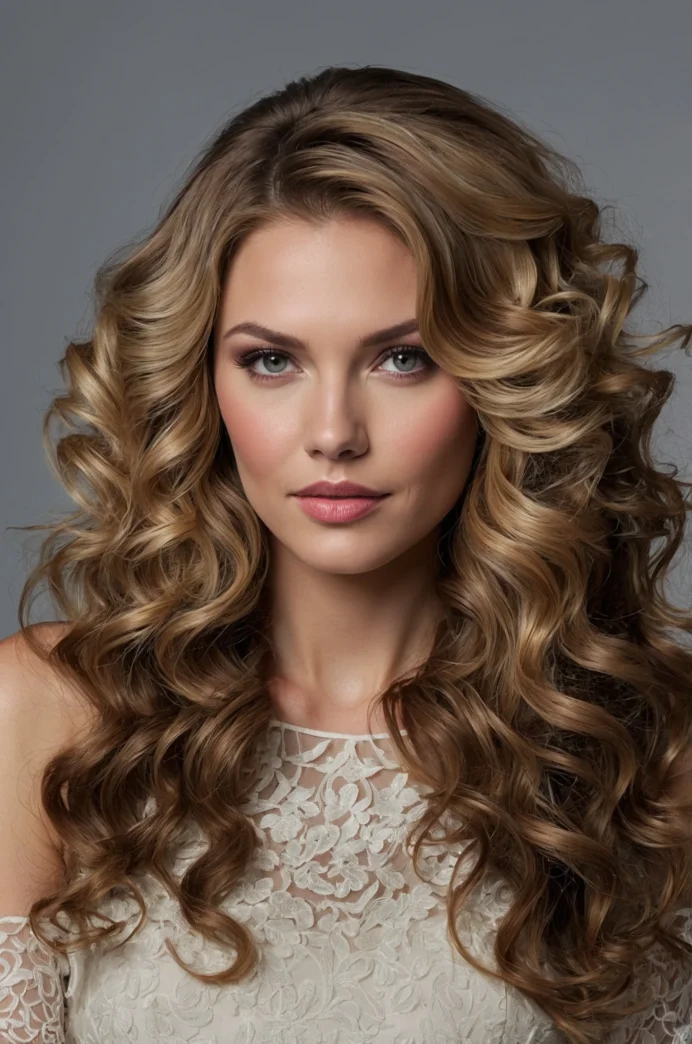 Voluminous Curls with Side Part