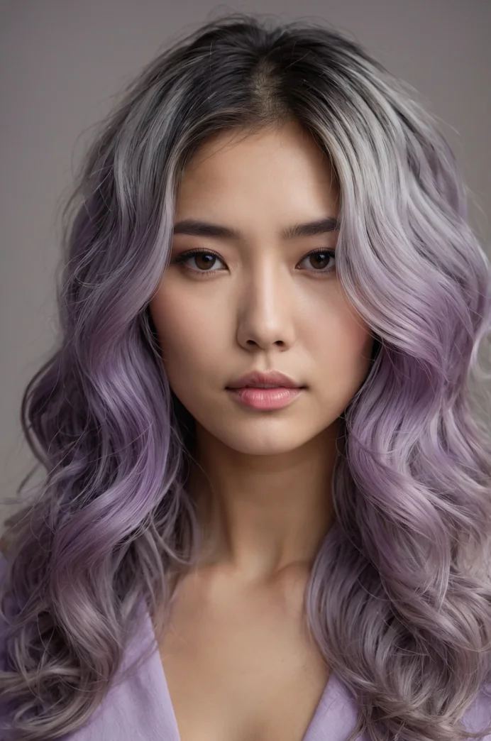 Wavy Lob with Lavender and Silver Highlights