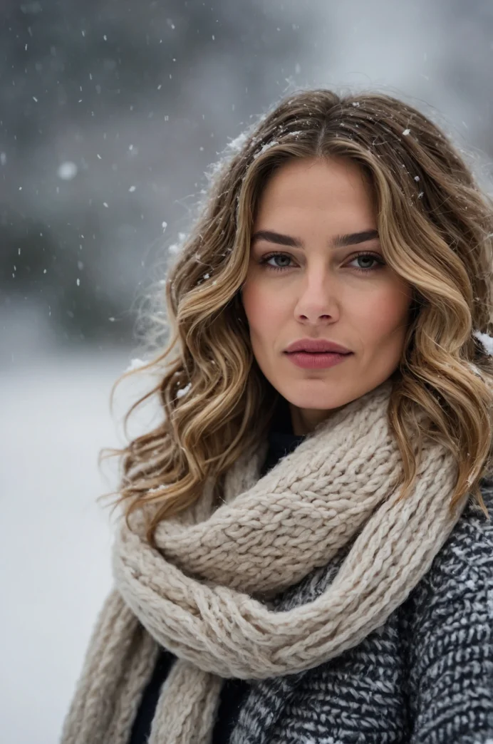 Wavy Shoulder-Length Hair in the Snow