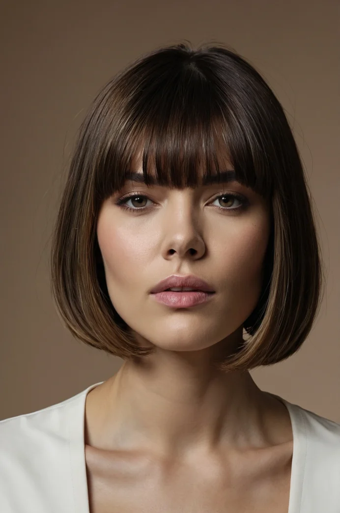 Blunt Bob with a Center Part and Highlights and Lowlights