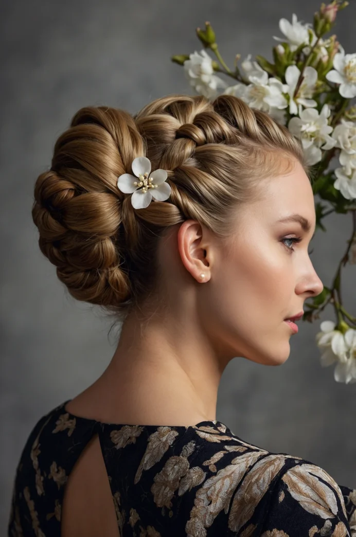 Braided Bun with Pearl and Floral Embellishments