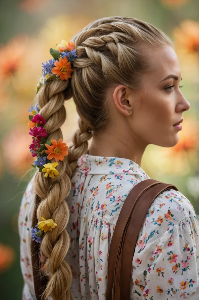 Braided Ponytail with Floral Wraps