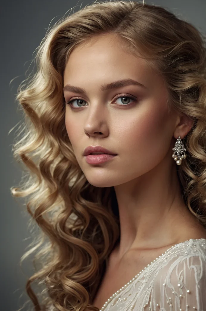 Voluminous Curls with a Pearl Headband