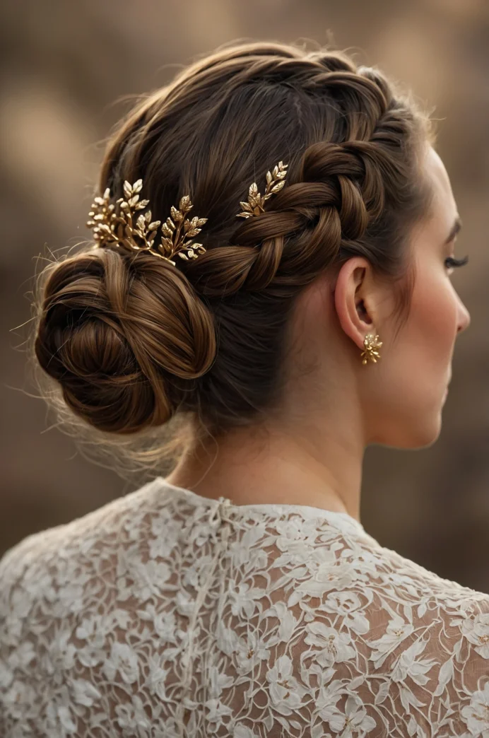 Double Braided Bun with Floral Pins