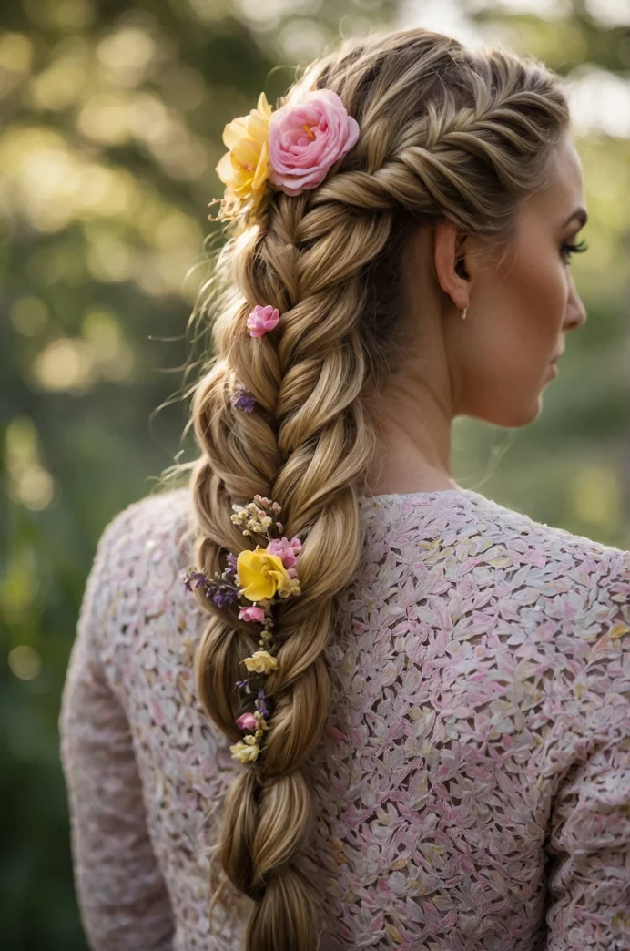 Fishtail Braid with Floral Accents