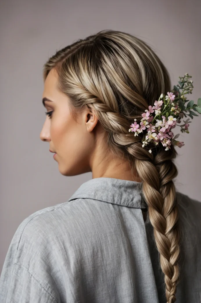 Fishtail Braid with Floral Hair Comb