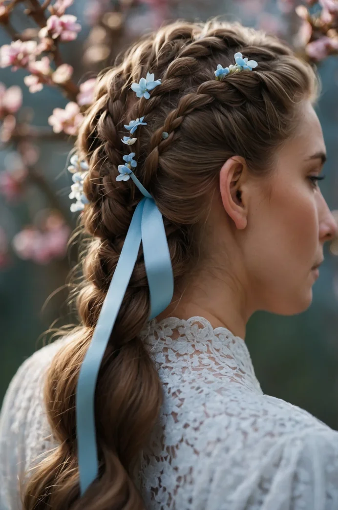 Four-Strand Braid with Ribbon and Flowers