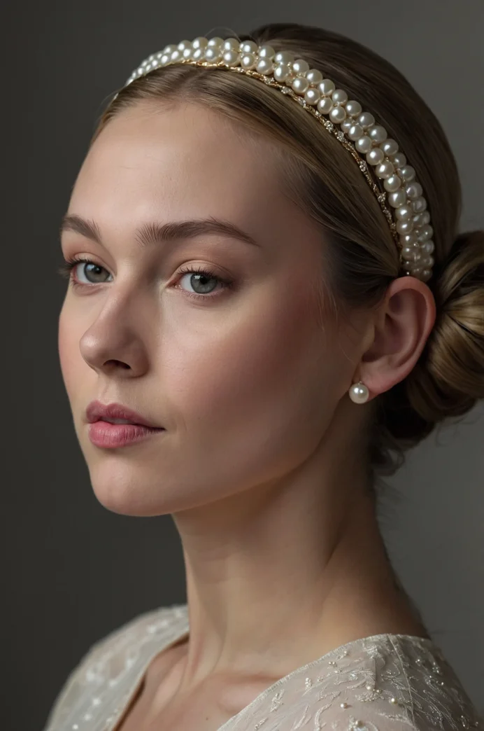 French Twist with a Pearl-Embellished Headband