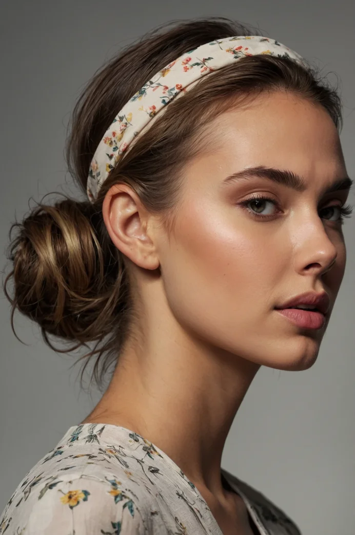 Headband with a Low Messy Bun