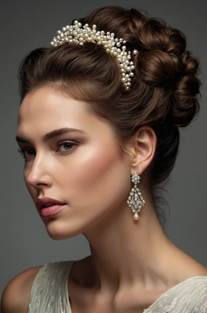 High Textured Bun with Pearl Embellishments