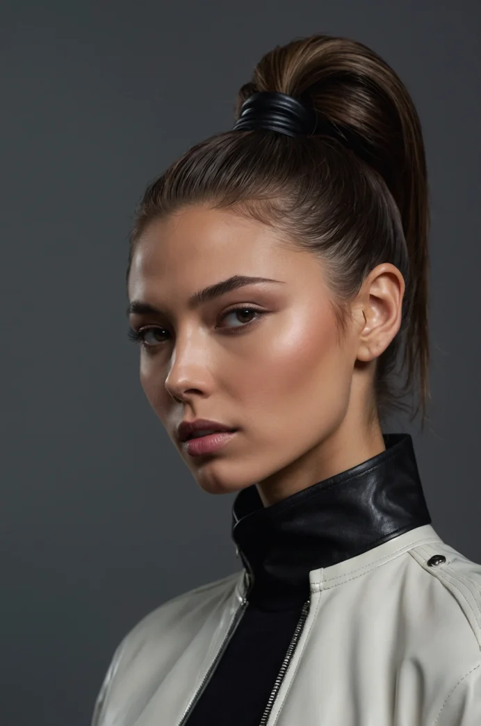 Sleek High Ponytail with a Leather Headband