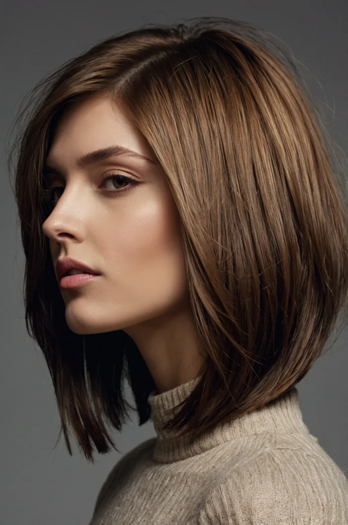 Inverted Bob with a Deep Side Part and Textured Ends