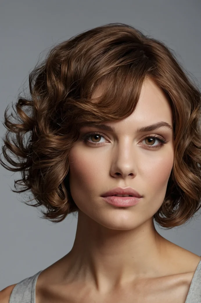 Inverted Bob with a Side Part and Voluminous Curls